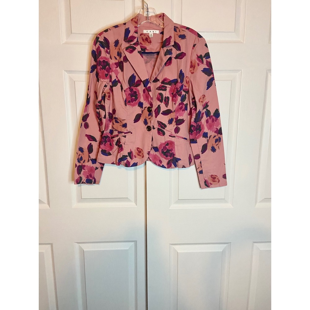 Cabi Pink Floral Print Blazer Jacket Two Button Stretch Cotton Preppy Size 8
